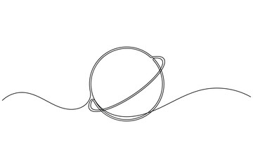 Saturn planet with orbit icon sign continuous one line drawing on white background minimalist global tech presentations and educational astronomy symbol outline vector illustration © Md. Sohel