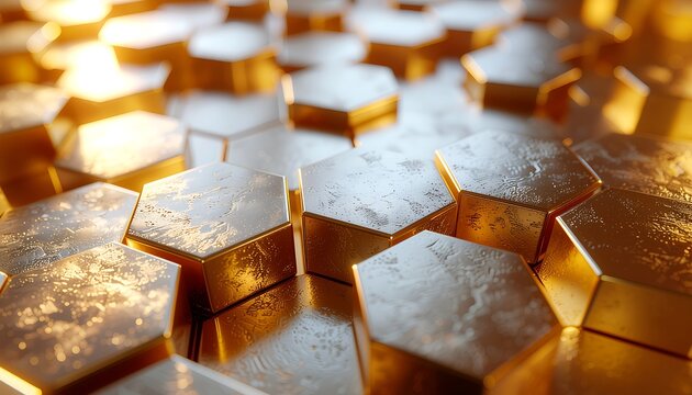 Abstract Golden Hexagonal Pattern with Warm Glowing Light