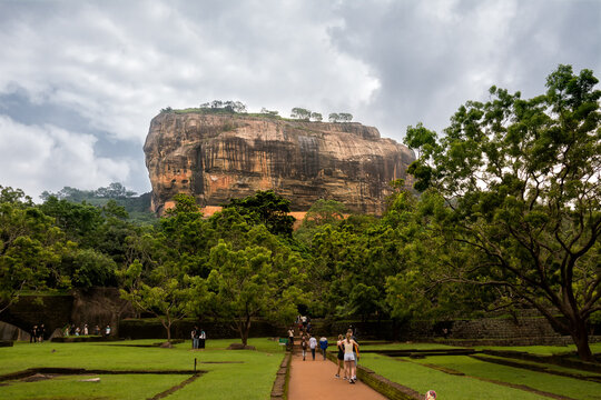 Majestic Sigiriya Lion Rock Fortress and Ancient Gardens in Sri Lanka under Overcast Sky