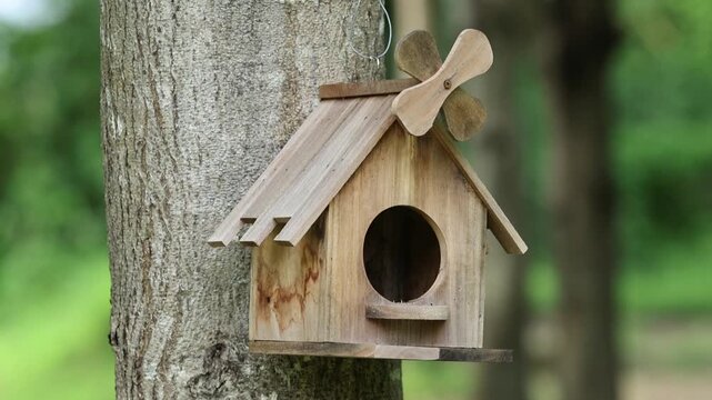 Wooden Birdhouse Hanging Outdoors