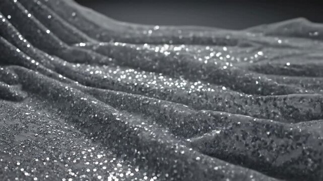 Glittering Silver Fabric Rippling with Luxurious Sparkling Texture