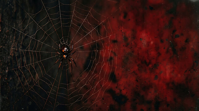 Black widow spider in crimson web