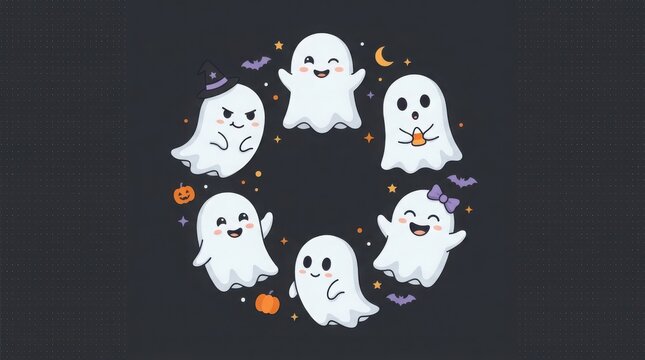 Halloween ghosts and pumpkins illustration with halloween