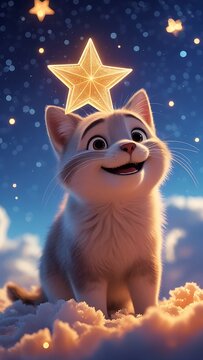 Adorable glowing star kitten magical fantasy clouds images