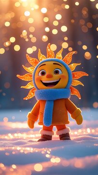 Cute smiling winter sun mascot cheerful cartoon pictures