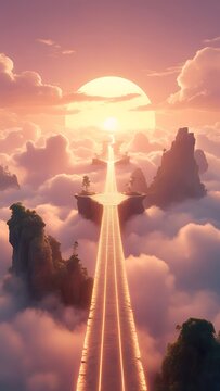 Dreamlike floating islands glowing sunset fantasy landscape images