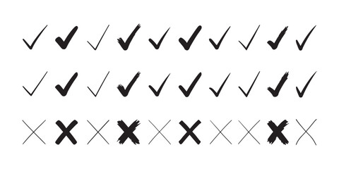 Hand Drawn Check Mark Collection with Tick and Cross Validation Symbols © Aditiya