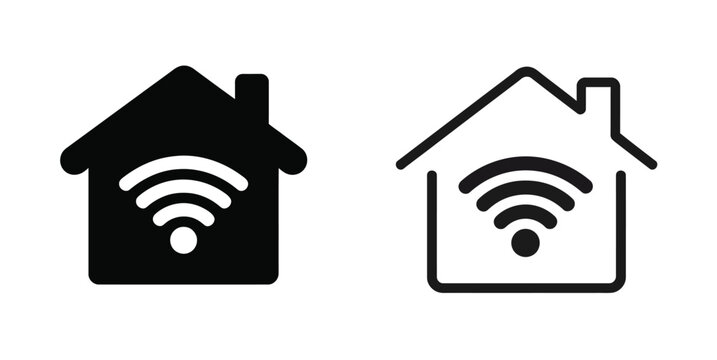 Smart home icon set, house symbols with wifi internet signal, connectivity and modern living concepts, vector illustration