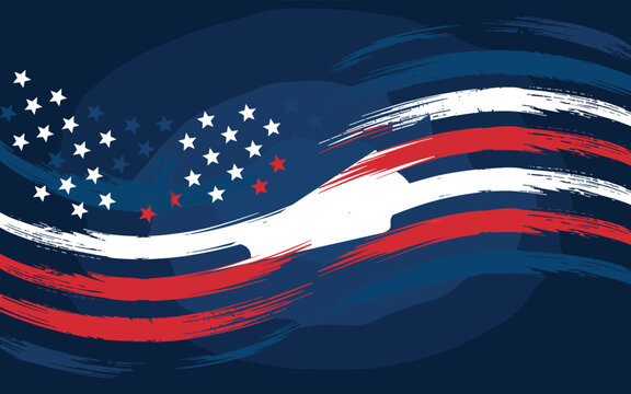 Patriotic fourth of july background, with abstract red, white and blue, brush strokes and, star field pattern, for independence day celebration