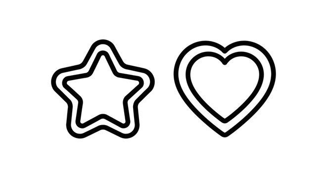 Star and heart shaped outline icons for rating and favorites with favorite pictogram interface feedback preference bookmark application isolated illustration
