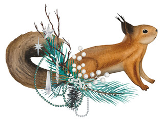 Obraz premium Hand drawn squirrel. Watercolor illustration.
