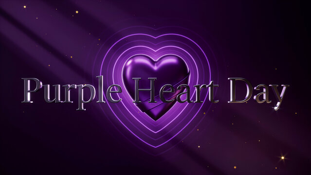 Purple Heart Day, heart shaped logo with purple background and text