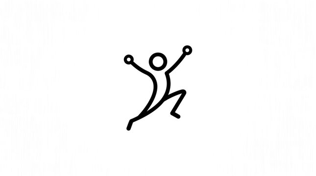A minimalist black line art icon of a stylized person jumping with joy or achieving success against a textured off-white background