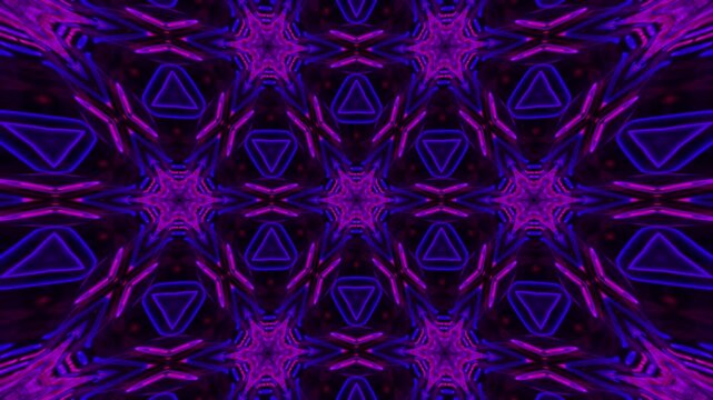 Dynamic Neon Kaleidoscope Mandala Background with Abstract Symmetrical Geometry, Bright Animated Pattern and Continuous Seamless Motion Loop