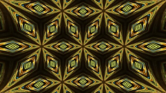 Abstract Neon Radial Kaleidoscope with Bright Geometric Pattern, Colorful Mandala Background and Smooth Endless Animation