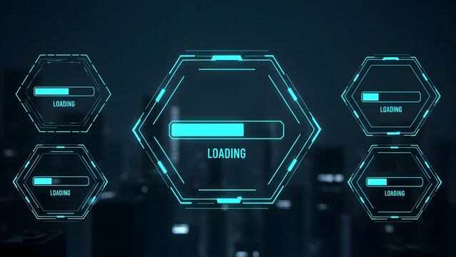 Futuristic loading bars, progress indicators, digital interface, technology concept