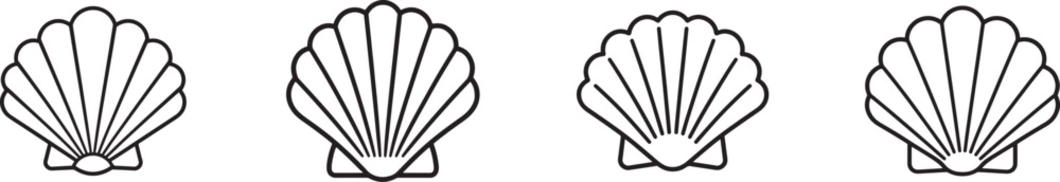 Seashell shellfish line art vector icon for wildlife, marine, seafood, coastal apps and websites.