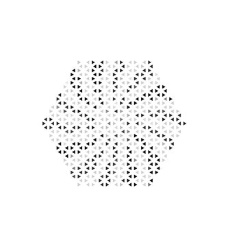 Minimalist vector illustration featuring a geometric hexagonal pattern composed of various small triangular shapes arranged in a sophisticated gradient style to create a modern abstract design 