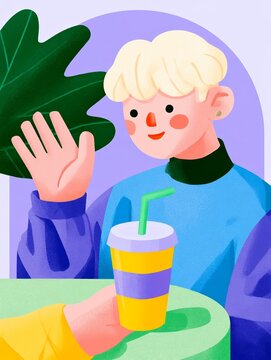 Casual Dining Moment with Blonde Boy