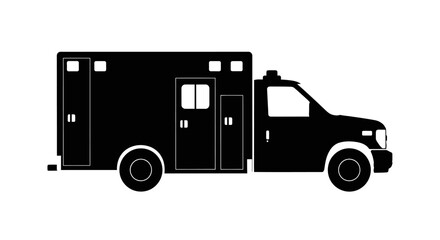 Black silhouette of an ambulance on a white background with ambulance against medical vehicle transportation healthcare emergency graphic with icon © Kamola
