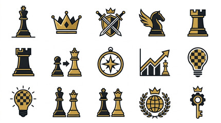 Collection of Chess Pieces and Business Icons. © ti