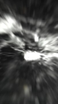 Vertical Abstract black and white radial blur background with fast flickering light streaks and zoom blur effect.