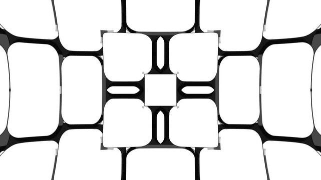 Abstract Cartoon Style Kaleidoscope Background with Monochrome Geometric Shapes and Seamless Symmetrical Motion for Advertising and Motion Design