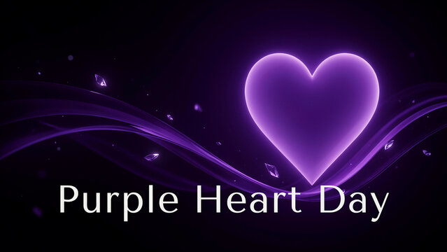 Purple heart glowing on dark background, Purple Heart Day