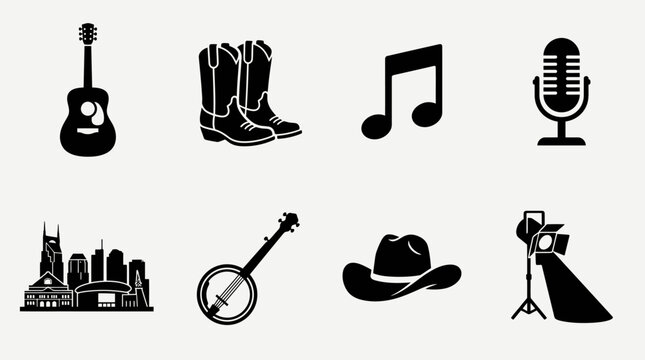 Nashville Landmarks and Country Music Icon Set