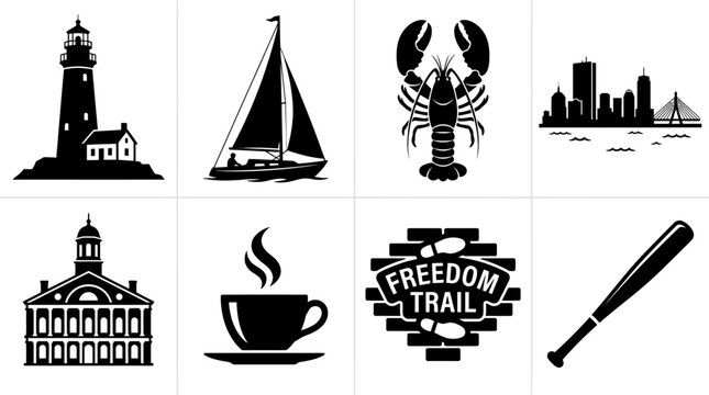 Boston Landmarks and Cultural Heritage Icon Set