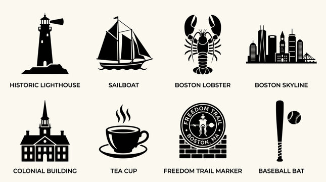 Boston Landmarks and Cultural Heritage Icon Set
