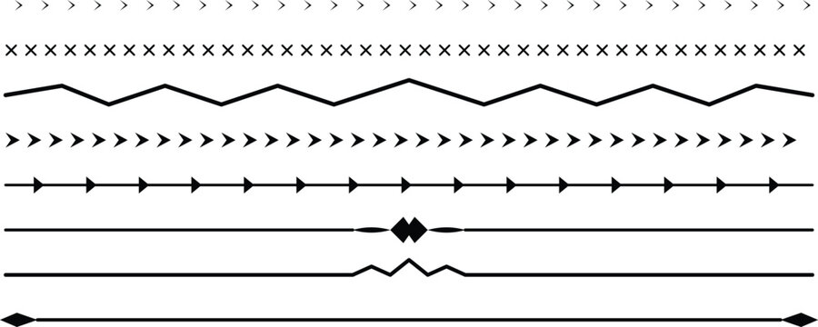 Set of ten decorative line dividers with arrows and zigzag patterns on white background