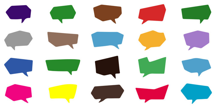Collection of colorful hand drawn speech bubbles and thought in various shapes. Set of colorful blank empty speech bubbles for text, chatting, message box.