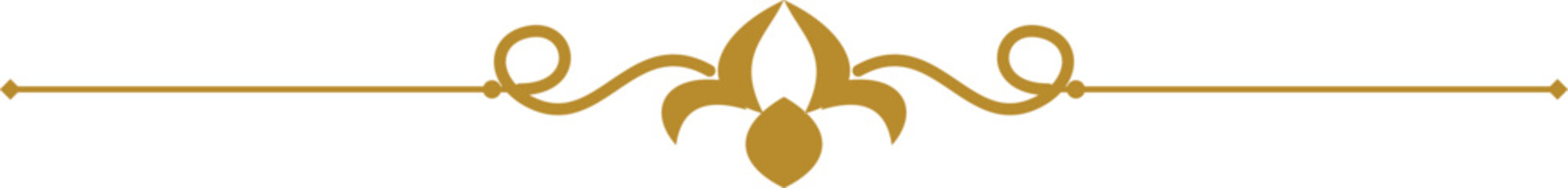 Golden Fleur de Lis ornament with decorative line divider on white background © Rakibs