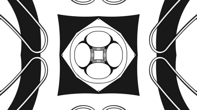 Black and White Kaleidoscope Pattern with Graphic Geometric Forms Dynamic Seamless Animation Background for Technology Visuals and Digital Design