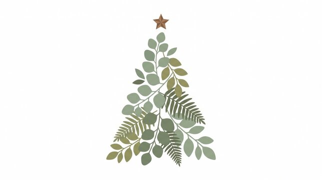 Minimalist Christmas Tree Made of Green Botanical Leaves