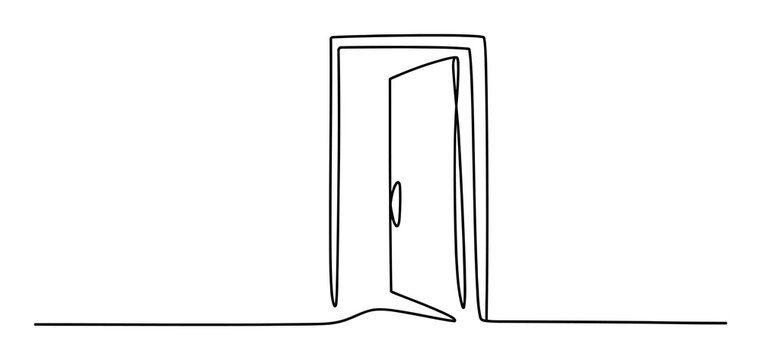 開いた出入口を描いたミニマルな一筆書き線画