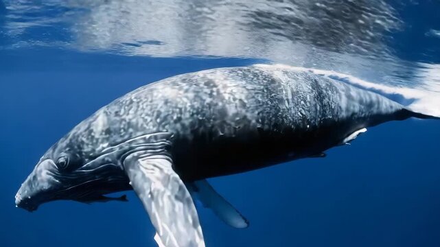 Humpback whale swimming,4K