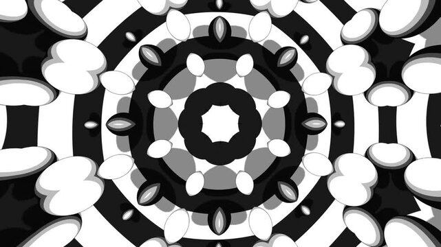 Abstract Monochrome Kaleidoscope Texture with Bold Geometric 3D Elements High Contrast Seamless Motion Background for Visual Communication and Branding
