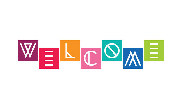 Colorful welcome typography vectors with geometric blocks perfect for greeting cards, posters, and creative layouts! Ideal for school openings or friendly events.