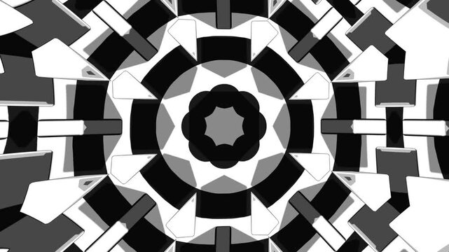 Monochrome Abstract Kaleidoscope Background with High Contrast Geometric Pattern Seamless Endless Motion for Motion Graphics VJ Loops Digital Displays and Branding Visuals