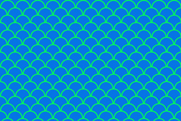 Blue Mermaid Scale Seamless Pattern with Green Outline Vector Style Background © Andi