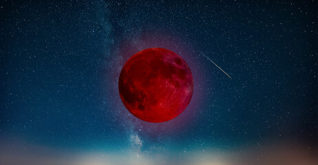 Lunar eclipse on a starry Milky Way background. © astrosystem