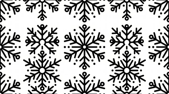 Minimalist Black Snowflake Icon Seamless Pattern on White Background