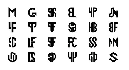 Set of stylized letter logos on white background with collection stylized logos black typography alphabets elements letters symbols graphic with design © Dipan