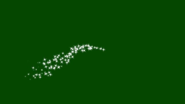 Sparkling glitter star line animation, glowing white magic dust, luxury fairy trail, pixie dust effect, shimmering particles, elegant festive sparkle, green background motion overlay, seamless loop,4k