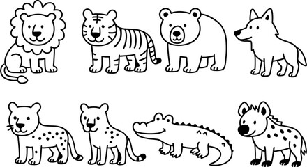 Obraz premium carnivore animal doodle vector illustration set