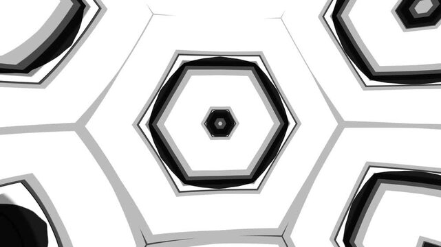 Grayscale Geometric Kaleidoscope Animation with Abstract 3D Forms, Repeating Patterns and Contemporary Monochrome Design