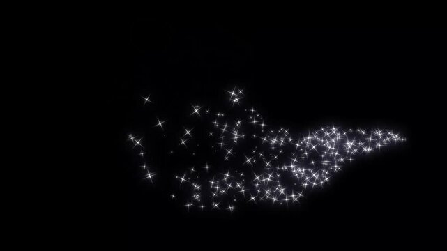 Luxury glowing glitter star animation, white sparkle trail, magic dust flowing line, pixie fairy particles, elegant twinkling bokeh lights, festive shimmer overlay, black background video