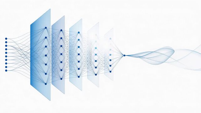 Abstract illustration of a multi-layer neural network with interconnected nodes